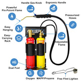 BLUEFIRE Oxypropane Welding Gas Cutting Torch Kit with Flint Lighter and Cylinder Holder Rack - For Jewelers Hvac Map Gas Torch Kit Brazing Mapp Gas Torch, Soldering Oxy Acetylene Torch Kit Tanks MR. TORCH