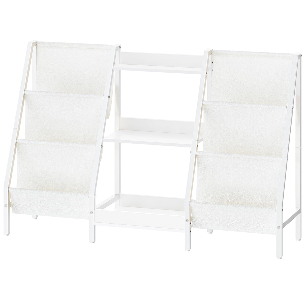 MAHANCRIS Kids Bookshelf and Toy Organizer, 3-Tier Kids Bookcase, Kids Sling Bookshelf, Toddler Toy Storage Organizer with Bookshelf, for Kids Room, Playroom, Bedroom, Nursery, White BKWT34201 MAHANCRIS