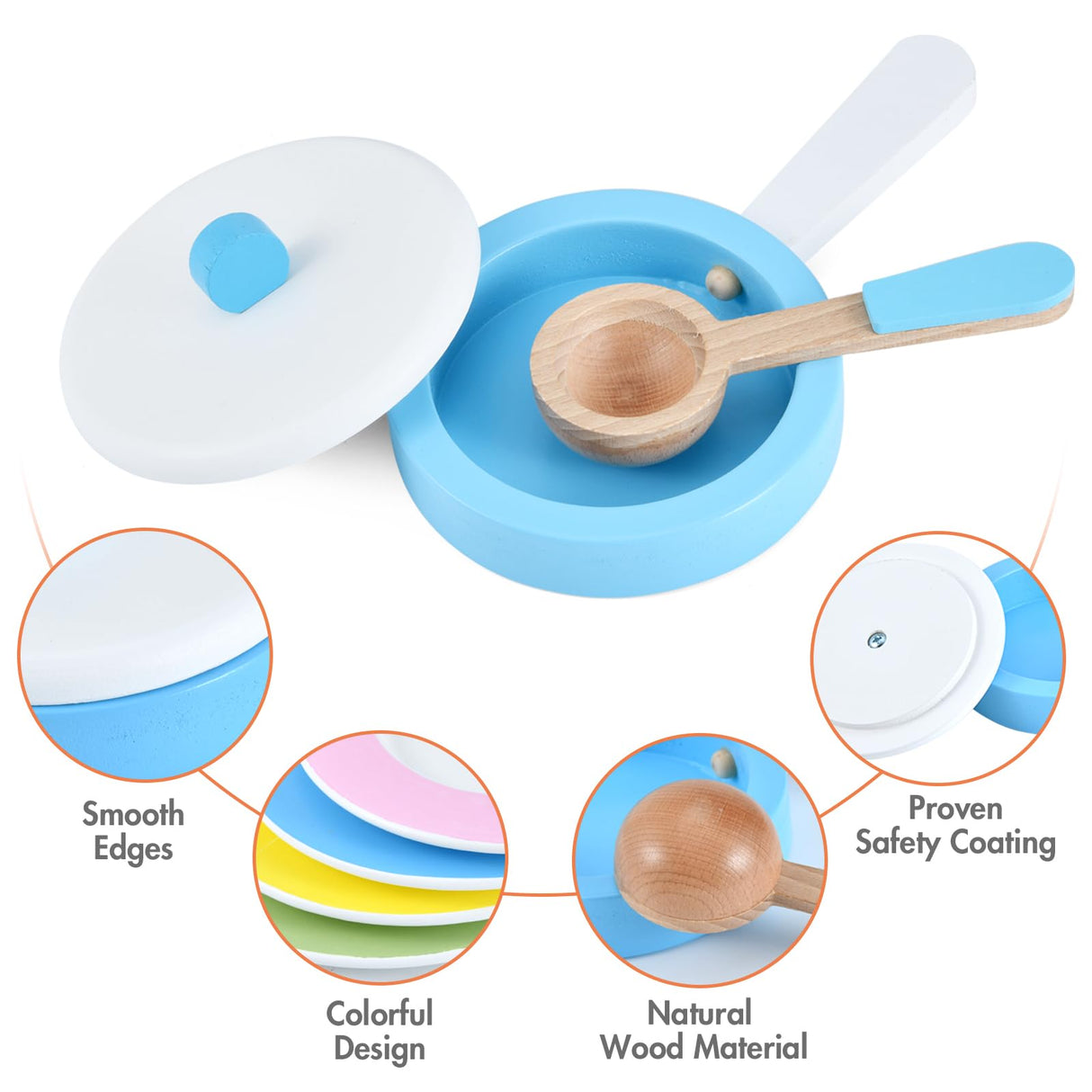 WHOHOLL Wooden Toy Kitchen & Play Dishes Set, Montessori Kitchen Toys for Girls and Boys, Pretend Play Kitchen Accessories Toddler Cooking Toys for Kids Ages 1-5 - Christmas Birthday Gift Sets WHOHOLL