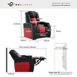 Weilianda Home Theater Seating, Top Grain Leather Movie Seats Recliner Chair, Zero Gravity Reclining Gaming Sofa with Power Headrest 7 Colors Ambient Lighting Single Seat Black Dark Red Weilianda