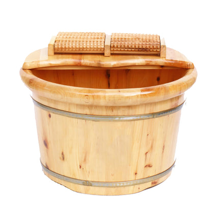 QUANMAKJ Wooden Foot Basin,Solid Wood Foot Tub, Pedicure Bowl Spa Massage Cedar Pedicure Barrels Household Foot Bath Barrel，with lid with Massager… - WoodArtSupply