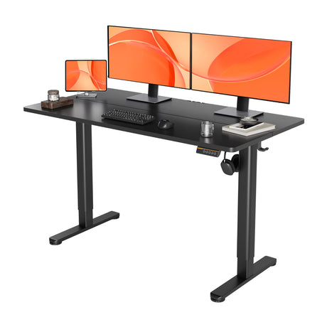 YDN Electric Standing Desk, Adjustable Height Stand up Desk, 55x24 Inches Sit Stand Home Office Desk with Splice Board, Black Top YDN