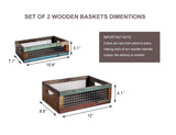 TIMRIS Set of 2 Rustic Wooden Countertop Baskets, Farmhouse Distressed Nesting Boxes, Small Decorative Wooden Storage Crates, Reclaimed Wood Organizer Baskets with Wire Mesh (Random) TIMRIS