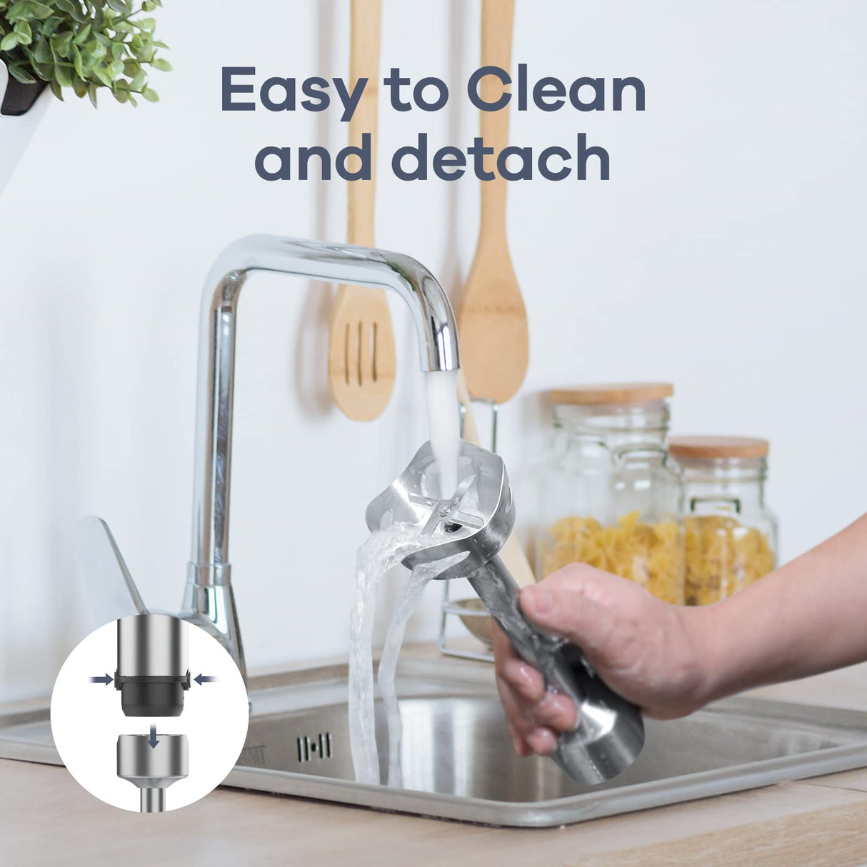 Ganiza Immersion Blender 5 in 1 Hand Blender Max 1000W Heavy Duty Motor, 16 Speed Mode Handheld Blender Stainless Steel Blade With 800ml Mixing Beaker, 600ml Chopper, Whisk and Milk Frother Ganiza