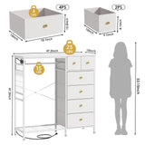 OtterOasis 47.2" White Dresser with Hanging Rack, 2 in 1 Bedroom 6 Drawers Dresser with LED Lights & Charging Station, Wooden Dressers with Fabric Drawers and Clothing Rack for Girls, Kids OtterOasis