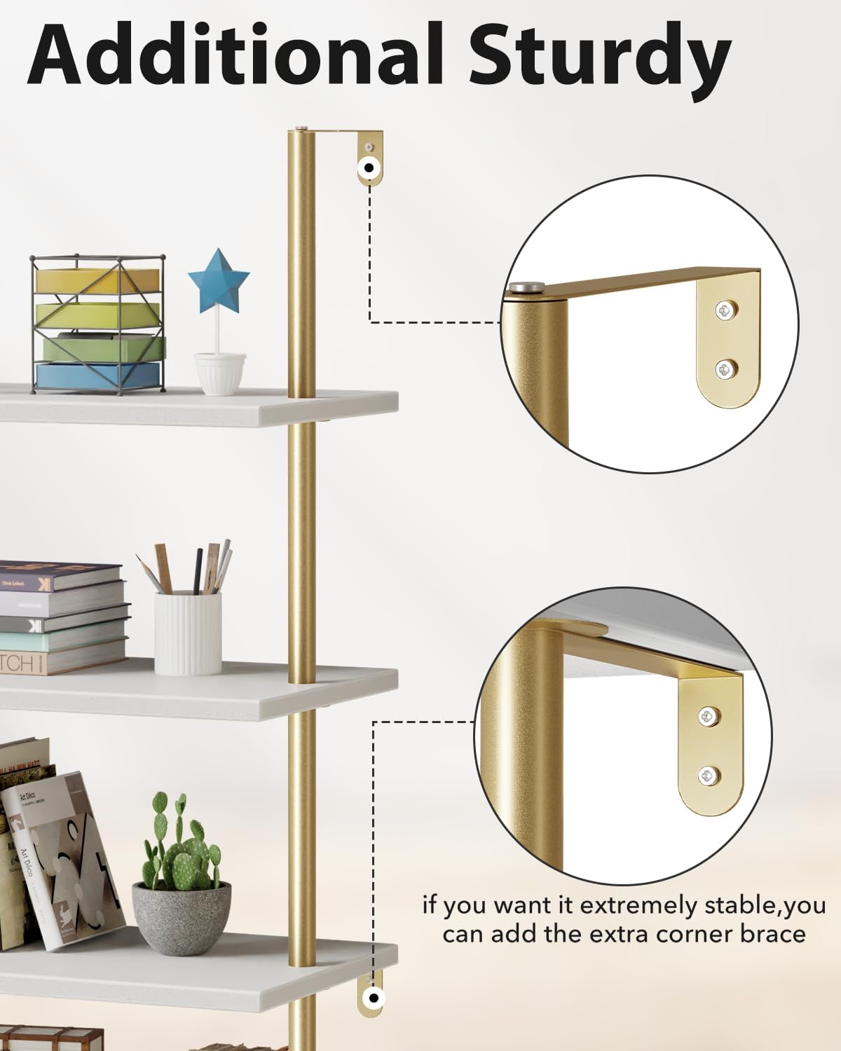 Elevate Your Space with the pickpiff 5-Tier Gold Ladder Shelf Bookcase - WoodArtSupply