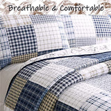 Cozy Line Home Fashions Benjamin Cute Dinosaur Plaid Navy Blue White Grey Bedding Quilt Set 100% Cotton Reversible Coverlet Bedspread Set for Kids Boy(Twin - 2 Piece) Cozy Line Home Fashions