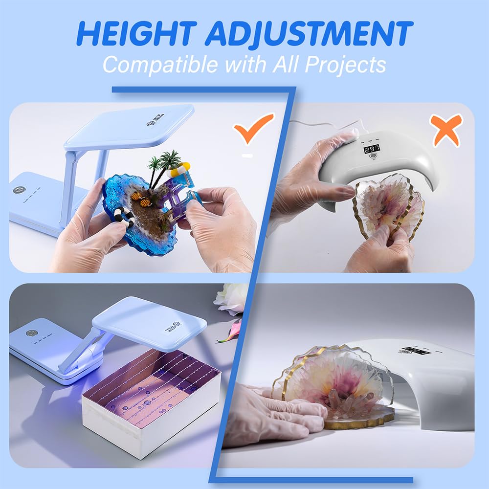 LET'S RESIN Rechargeable UV Light, Foldable&Height Adjustable UV Light for Resin with Large Curing Area, 4H Battery Life 20min Continuous UV Curing Light for Resin Molds, Jewelry Making, DIY Craft LET'S RESIN