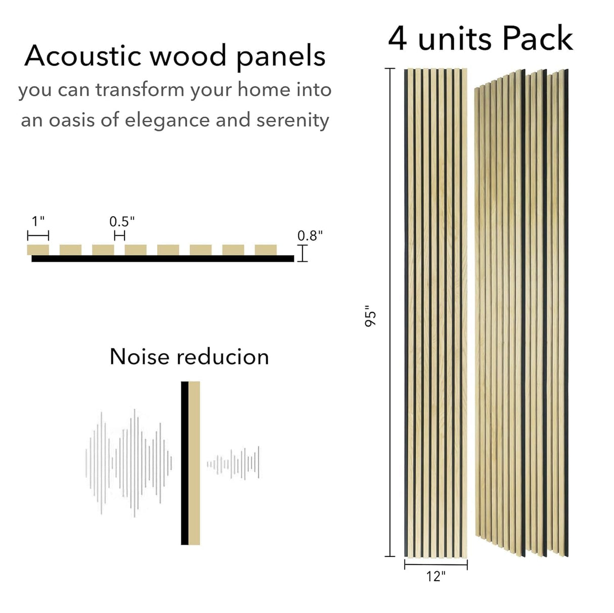 Wood Panels for Wall - Oak Acoustic Wall Panels - 4PK Wall Wood Panels - 94.49” x 12 - Soundproof Wall Panels for Decor - Acoustic Slat Wood Wall Panels for Interior Decoration of Walls (Oak) (Oak) ZETY HOME