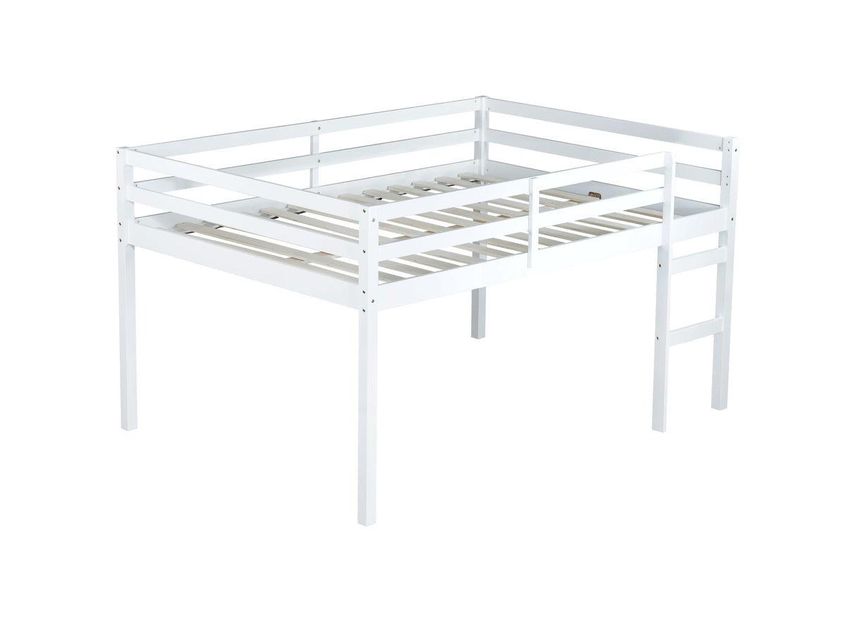 Bellemave Low Loft Bed, Wood Full Loft Bed Frame with Guardrail for Kids Boys Girls, No Box Spring Needed, White Bellemave