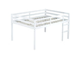 Bellemave Low Loft Bed, Wood Full Loft Bed Frame with Guardrail for Kids Boys Girls, No Box Spring Needed, White Bellemave