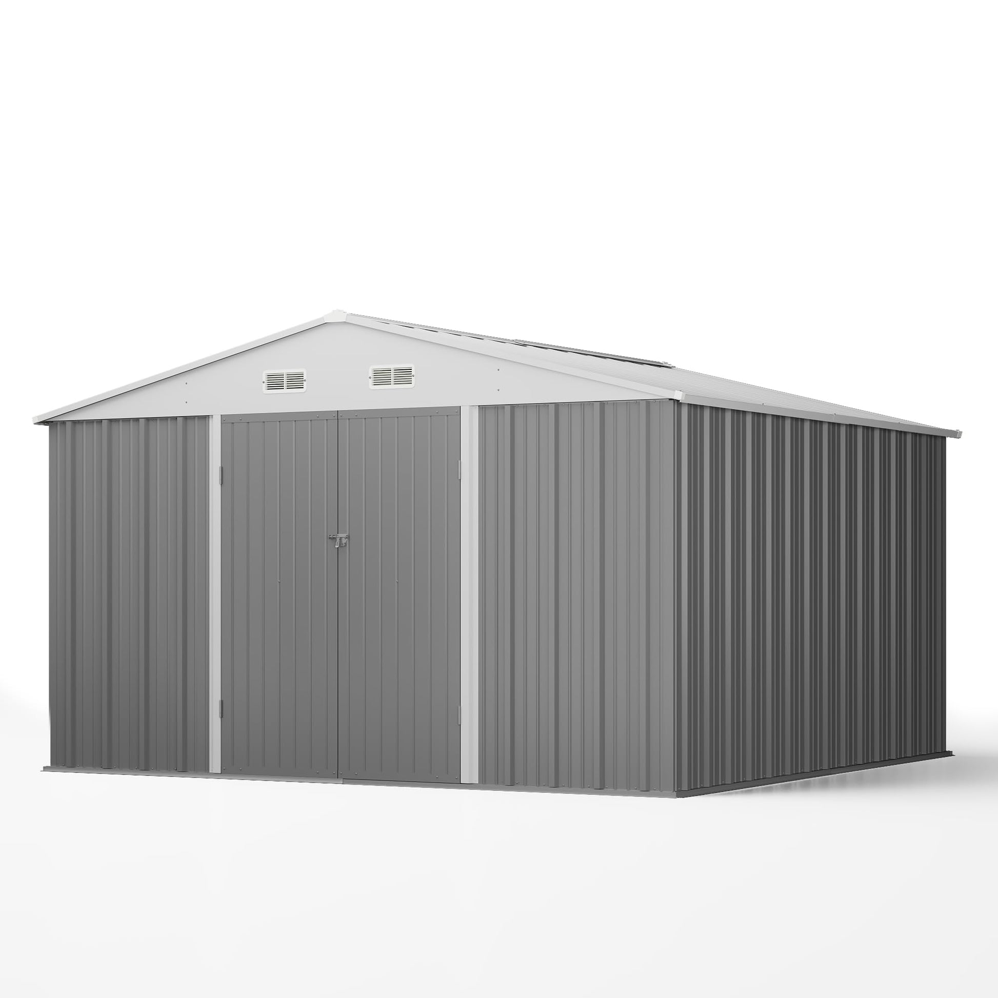 Patiowell 10' x 10' Metal Storage Shed for Outdoor, Steel Yard Shed with Design of Lockable Doors, Utility and Tool Storage for Garden, Backyard, Patio, Outside use, Grey - WoodArtSupply