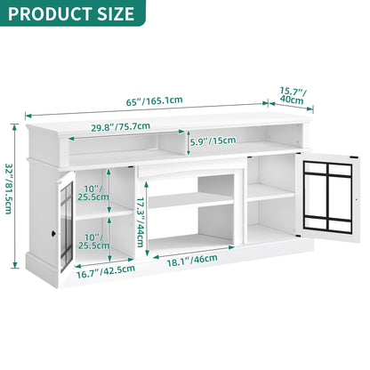 YITAHOME White TV Stand for 75/65 Inch TVs, 32'' Tall Mid Century Modern TV Cabinet with Adjustable Shelves and Glass Doors, Modern Entertainment Center TV Media Console Table for Living Room - WoodArtSupply