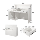 VOWNER Reception Desk with LED Lights and Power Outlets, Retail Counter Reception Counter Table with Drawers, for Salon Lobby Checkout Office, White (47.2" W x 18.7" D x 39.4" H) VOWNER