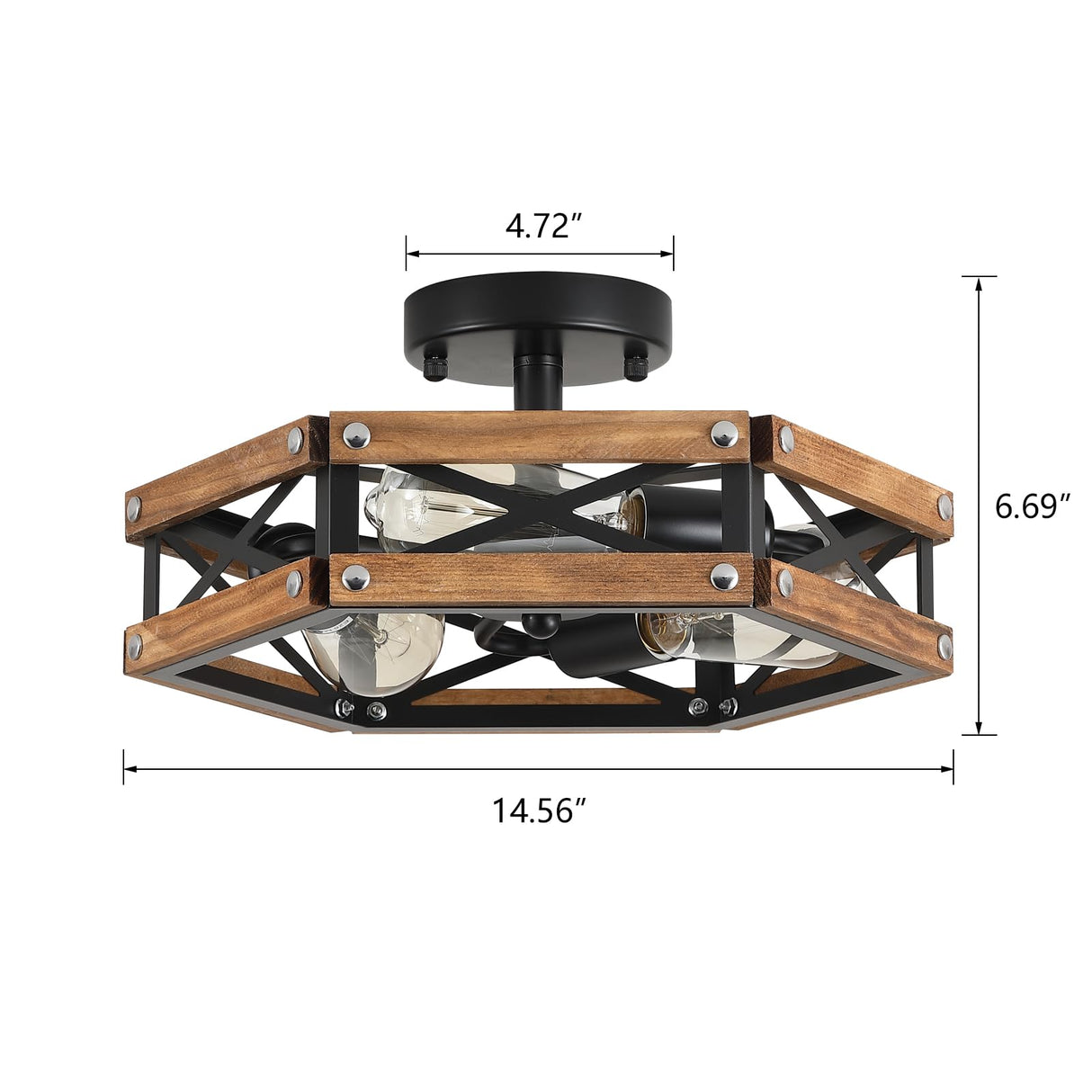2 Pack 3-Light Rustic Farmhouse Wood Flush Mount Ceiling Light Fixture Oak Wood and Metal Cage Semi Flush Mount Ceiling Light for Hallway Hall Entry Bedroom Kitchen Farmhouse, Black RKUCSR