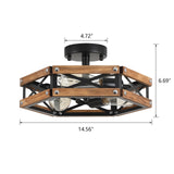 2 Pack 3-Light Rustic Farmhouse Wood Flush Mount Ceiling Light Fixture Oak Wood and Metal Cage Semi Flush Mount Ceiling Light for Hallway Hall Entry Bedroom Kitchen Farmhouse, Black RKUCSR