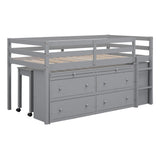 Kids Twin Low Loft Bed with Portable Desk and Storage Drawers in Gray by Harper & Bright Designs Harper & Bright Designs