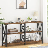 LVB Rustic Console Table, Industrial Wood Metal Sofa Table Behind Couch, Farmhouse Long Entryway Table with Storage Shelf, Large Wooden Foyer Hallway LVB