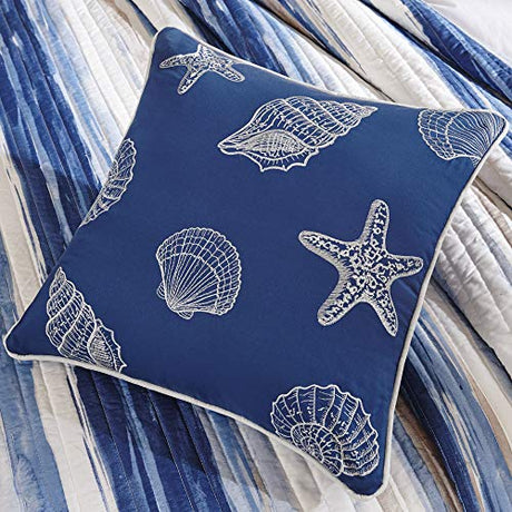 Madison Park Quilt Set Cottage Coastal Design, 6 Piece Set - All Season, Coverlet Bedspread Lightweight Bedding Layer, Shams, Toss Pillows, King/Cal King(104"x94"), Blue/White Madison Park