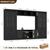 MEISSALIVVE 4-Piece Wall Unit TV Stand with Storage & LED Lights for TVs up to 75", Modern Entertainment Center with Bookshelves & 4-Door Pantry Cabinet, Black MEISSALIVVE