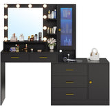 HAUOMS Large Makeup Vanity with Lights Vanity Desk with Mirror, Modern Vanity Table Set with Drawer Dresser, Charging Station & RGB Cabinets, Makeup Desk with 5 Drawers and Storage Shelves, Black HAUOMS