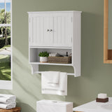 Smuxee White Bathroom Cabinet Wall Mounted with Towels Bar, Bathroom Medicine Cabinet with 2 Door Adjustable Shelves, Over Toilet Cabinet for Bathroom Laundry Room Kitchen Smuxee