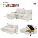 IULULU L Shaped Sectional Sofa, Convertible Sleeper Boucle Couch with Pullout Bed, Storage Chaise, 2 in 1 Pull Out Couch for Living Room, Apartment, White IULULU