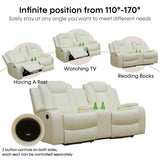 Caberryne Leather Recliner Sofa Set with LED Lights,Power Reclining Sofa and Loveseat Set with USB Port/Cup Holder for Living Room/House/Home Theater(2 Piece Set,Creamy) Caberryne