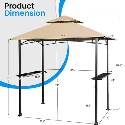 Giantex Grill Gazebo, 8ft x 5ft Grill Station with Canopy, Heavy Duty Steel Frame, 2 Side Shelves, 5 Hooks, 8 Ground Stakes, Outdoor Grill Shelter Barbecue Tent for Backyard Patio Camping (Be - WoodArtSupply