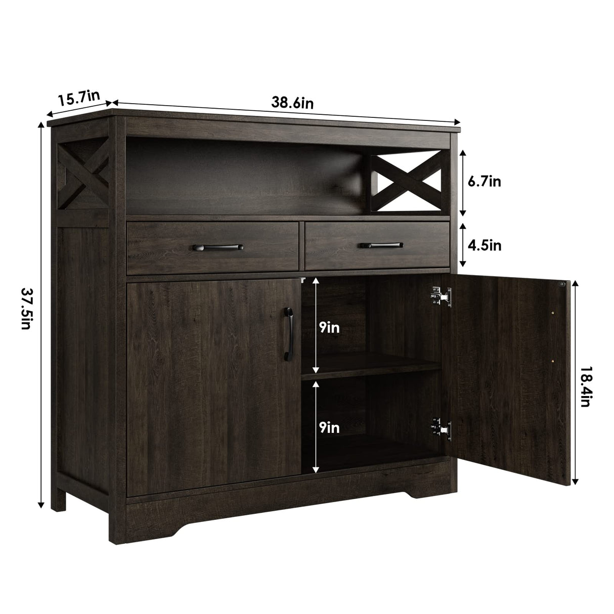 HOSTACK Modern Farmhouse Buffet Sideboard, Kitchen Storage Cabinet with Shelves and Doors, Wood Buffet Cabinet with Drawers, Coffee Bar, Floor Cabinet Cupboard for Living Room, Dark Brown HOSTACK