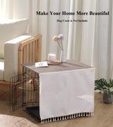 VIE DE AMAN Dog Crate Topper Wood for 48 42 36 24 inch Cages, Dog Crate Table Topper with Tassel Curtain, Rustic Style Dog Kennel Topper, Oak Grey(Dog Crate Not Include) VIE DE AMAN