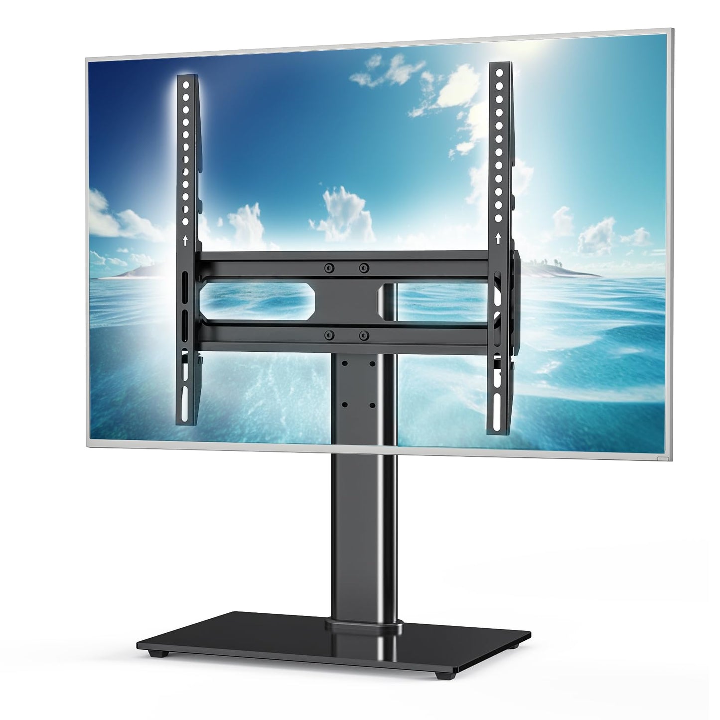 Sweetcrispy Universal TV Stand Base - Table Top TV Stand for 26-55 inch LCD LED TVs - Height Adjustable TV Mount Stands with Tempered Glass Base, VESA 400x400mm, Holds up to 99lbs