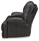 Signature Design by Ashley Mountainous Modern Leather Match Wall Hugger Power Recliner with Adjustable Headrest and USB Ports, Black Signature Design by Ashley