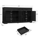 usikey Buffet Cabinet, 63” Large Sideboard Buffet Storage Cabinet with 3 Drawers, Farmhouse Coffee Bar with 4 Doors, for Kitchen, Living Room, Black usikey