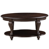 LKTART Oval Coffee Tables for Living Room, Wood Traditional Coffee Table with Elegant Carved Legs and Open Shelf, Vintage Farmhouse Tea Table, Easy Assembly,Espresso LKTART