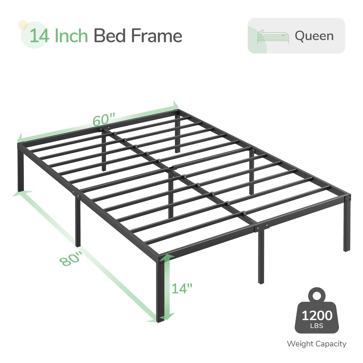 Novilla Queen Bed Frame, 14 Inch Metal Platform Bed Frame Queen Size No Box Spring Needed, Heavy Duty Steel Slat Support, Easy Assembly Novilla