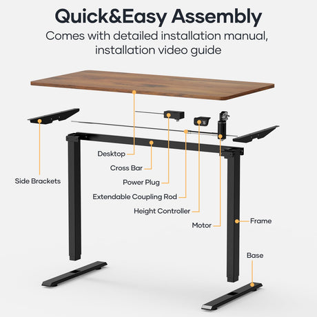 Crenova Electric Standing Desk,Height Adjustable Computer Home Office Stand Up Desk,48 x 24 Inches Whole-Piece Sit Stand Studying Gaming Table(Vintage Brown) Crenova