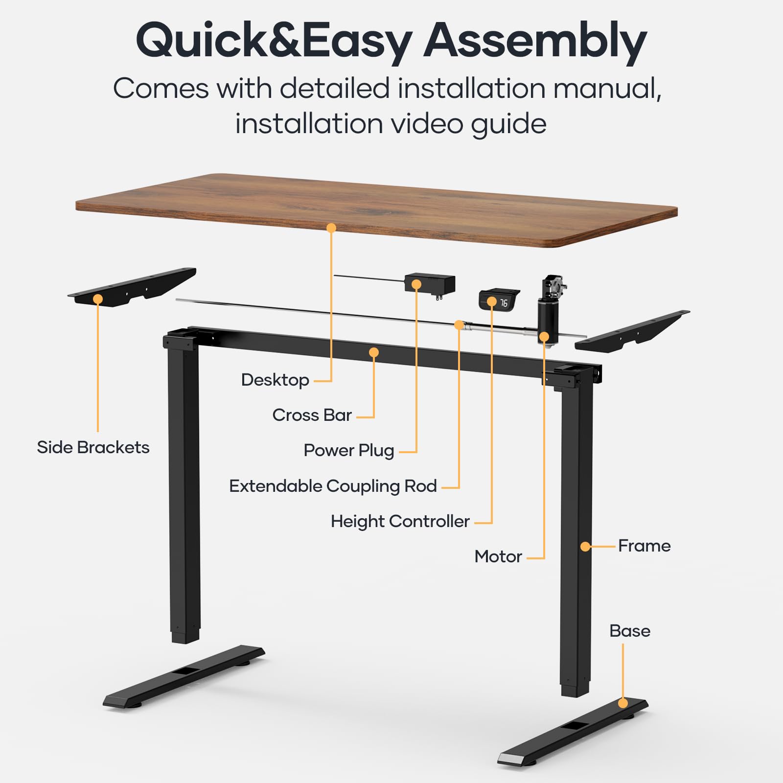 Crenova Standing Computer Desk,Electric Height Adjustable Home Office Stand Up Desk,48 x 24 Inches Whole-Piece Sit Stand Studying Gaming Table(Vintage Brown) - WoodArtSupply