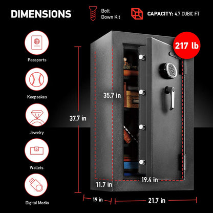 SentrySafe Fireproof and Waterproof XX-Large Steel Floor Safe with Digital Keypad Lock, DOJ-Certified Large Gun Safe for Home, 4.71 Cubic Feet, EF4738E