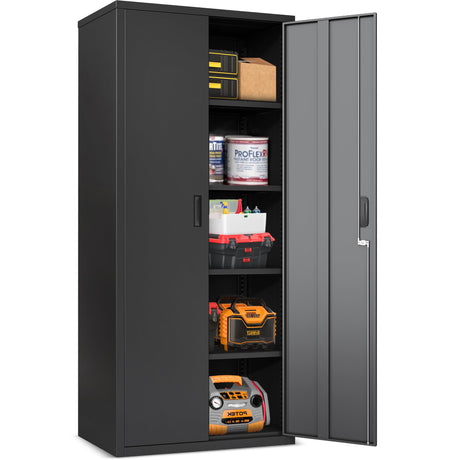 Metal Storage Cabinets, 71'' Tall Metal Garage Storage Cabinets with Lock,Sturdy Metal Cabinet Storage with 4 Adjustable Shelves and Doors, BLack Steel Cabinet for Garage,Offices,Basement,Storerooms Leariso