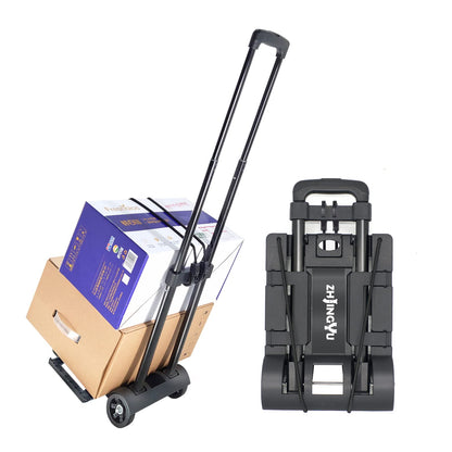 Folding Hand Truck Iron Tube Pull Rod Folding Cart Foldable Trolley Dolly with Wheels Utility Lightweight Expandable Large Chassis Foldable into Backpack,Portable Luggage Cart for Airport Travel