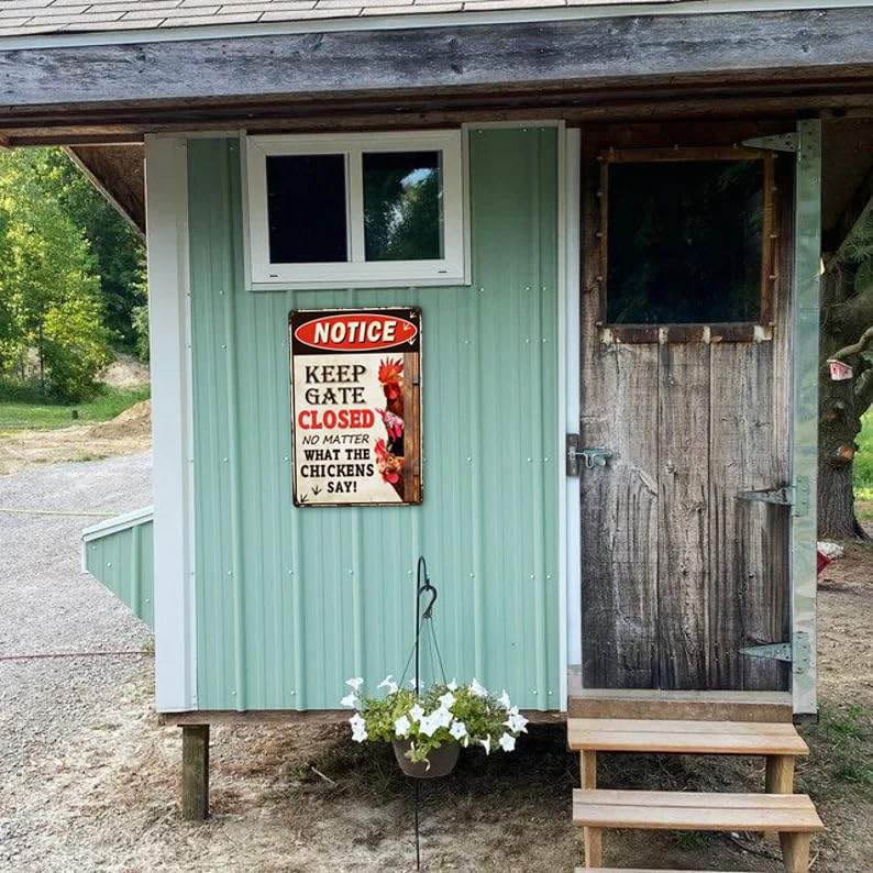 Bestylez Keep Gate Closed Sign Funny Chicken Coop Warning Sign Outdoor Chicken Decor 12" * 8" (261) Bestylez