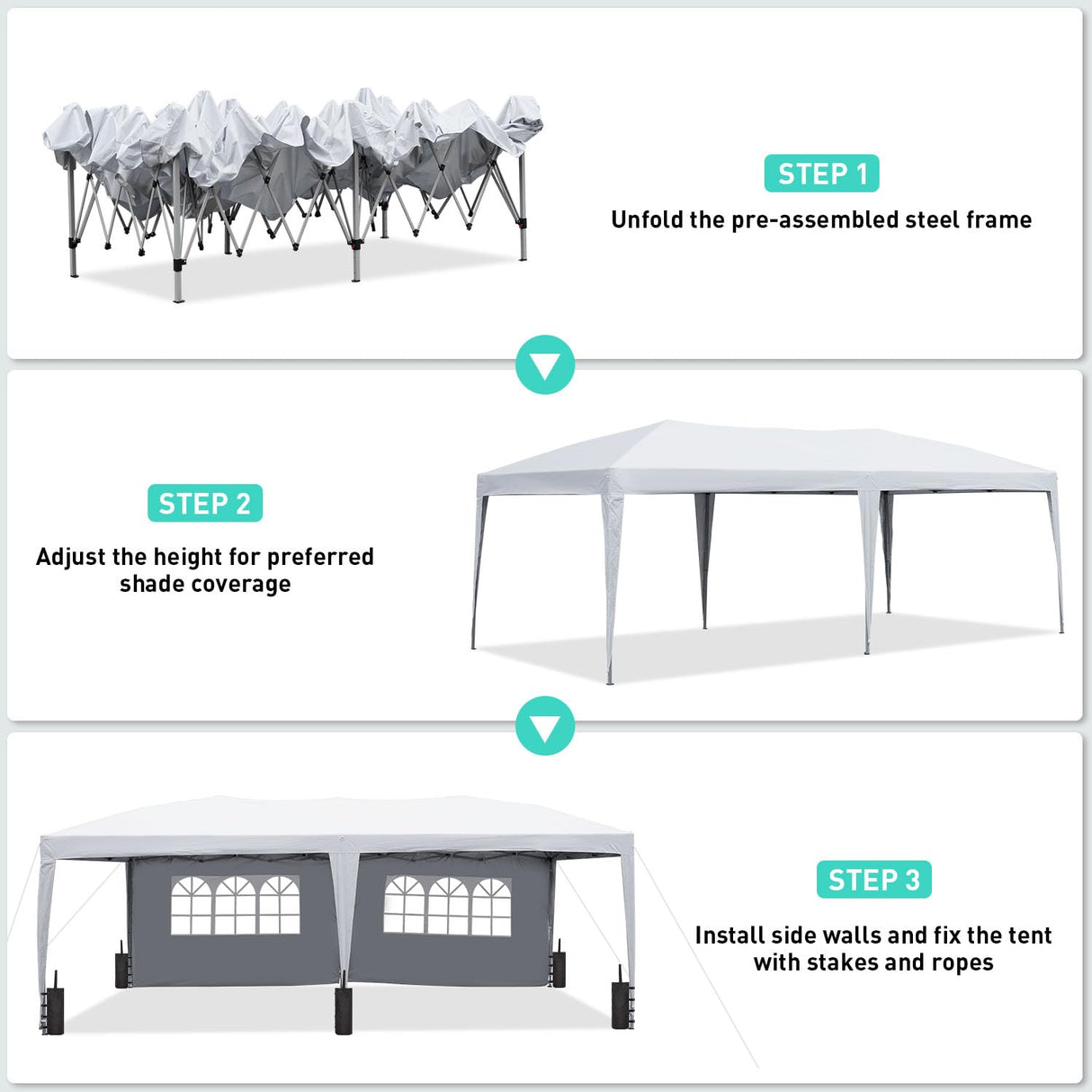 GDY 10x20 ft Instant Pop up Canopy, Party Tent Folding Heavy Duty Gazebos with Removable Sidewalls and Wheeled Bag. GDY