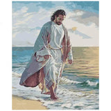Religious Paint by Numbers Kit for Adults - DIY Jesus Walking by The Ocean Painting on Canvas 16x20 Inches, Acrylic Paint Set, Suitable for Beginners, Faith Art for Home Decoration or Gifts TAOPAOLAB