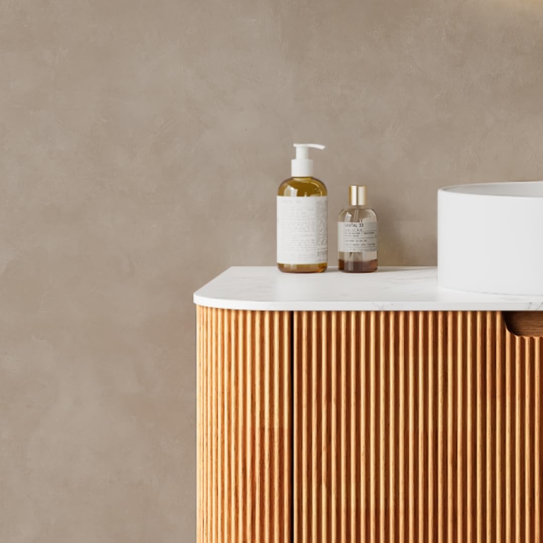 GUCOGUKA 30'' Floating Vanity with Sink Combo, Modern Wall-Mounted Curved Edges Striped Bathroom Storage Cabinet with Soft-Close Drawer and White Artificial Marble Basin, Natural Walnut GUCOGUKA
