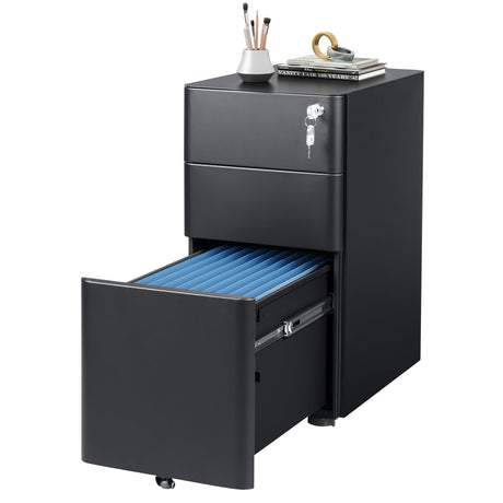 DEVAISE 3-Drawer Slim File Cabinet, Vertical Filing Cabinet, Fully Assembled Except Casters, Black DEVAISE