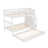 Harper & Bright Designs Twin Bunk Bed with Trundle Bed and Storage Shelf, Twin Over Twin Bunk Bed with Stairs and Guard Rail, Wood Bunk Bed Frame for Kids, Teens, Adults (Twin, White) Harper & Bright Designs