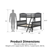 DHP Airlie Convertible Wood Bunk Bed, Stackable and Detachable Bed Frames for Kids and Teens, with Angled Ladder, High Guardrail, Wood Slats, No Boxspring Required, Twin-Over-Full, Slate Gray DHP