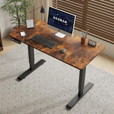 HEONAM 48 Inch Electric Standing Desk with USB Charging Port, Height Adjustable Sit Stand Desk with Memory Presets, Spacious Desktop and Sturdy Metal Frame for Home Office HEONAM