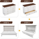 MERITLINE Solid Pine Queen Murphy Bed with Storage Drawer and Charging Station,Wood Folding White Murphy Chest Bed Cabinet for Adults MERITLINE